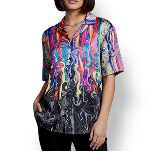 Unisex multicolored abstract print button-up shirt